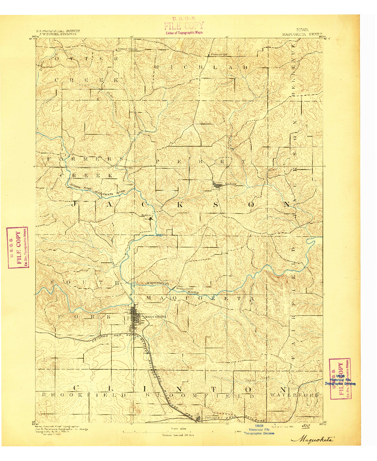 USGS 1:62500-SCALE QUADRANGLE FOR MAQUOKETA, IA 1891