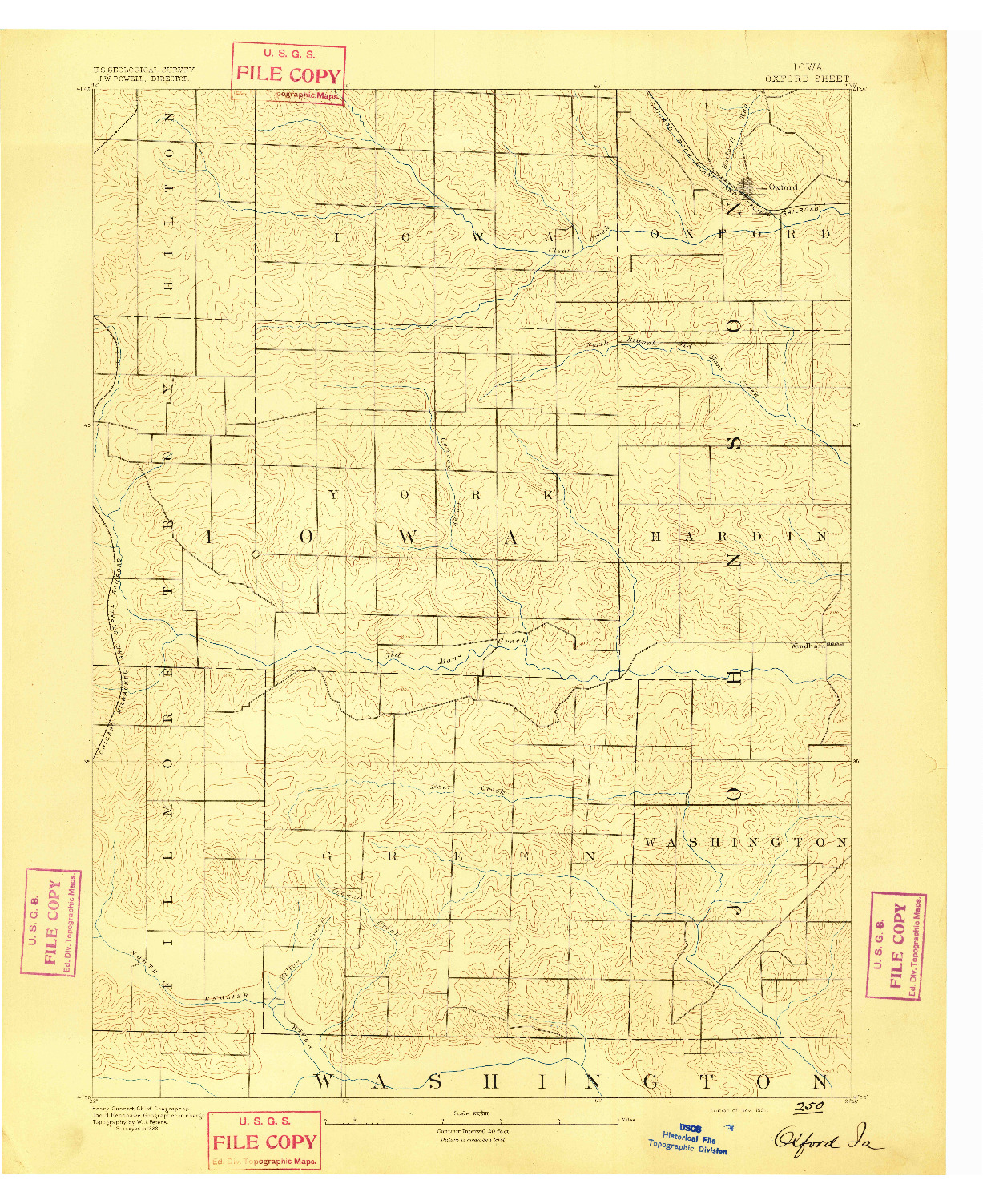 USGS 1:62500-SCALE QUADRANGLE FOR OXFORD, IA 1891
