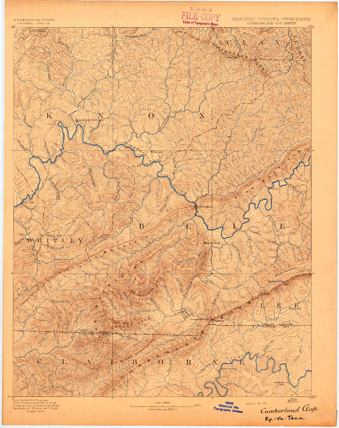 USGS 1:125000-SCALE QUADRANGLE FOR CUMBERLAND GAP, KY 1891