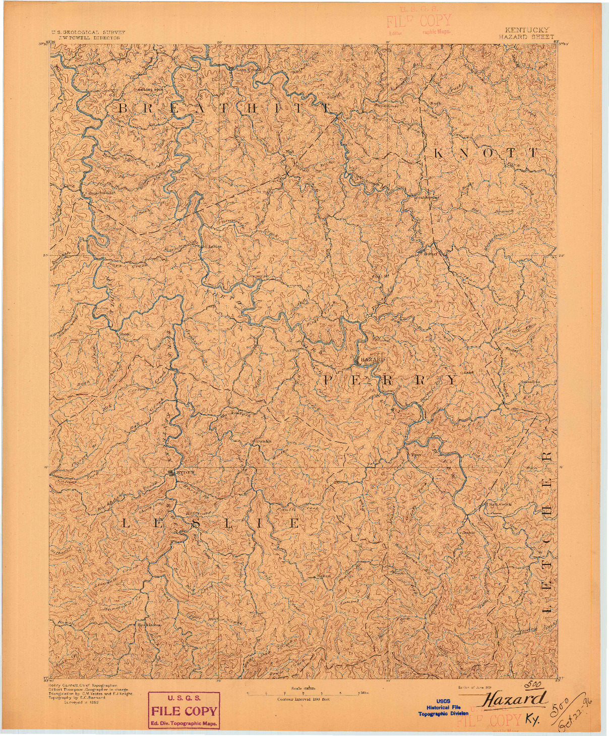 USGS 1:125000-SCALE QUADRANGLE FOR HAZARD, KY 1891
