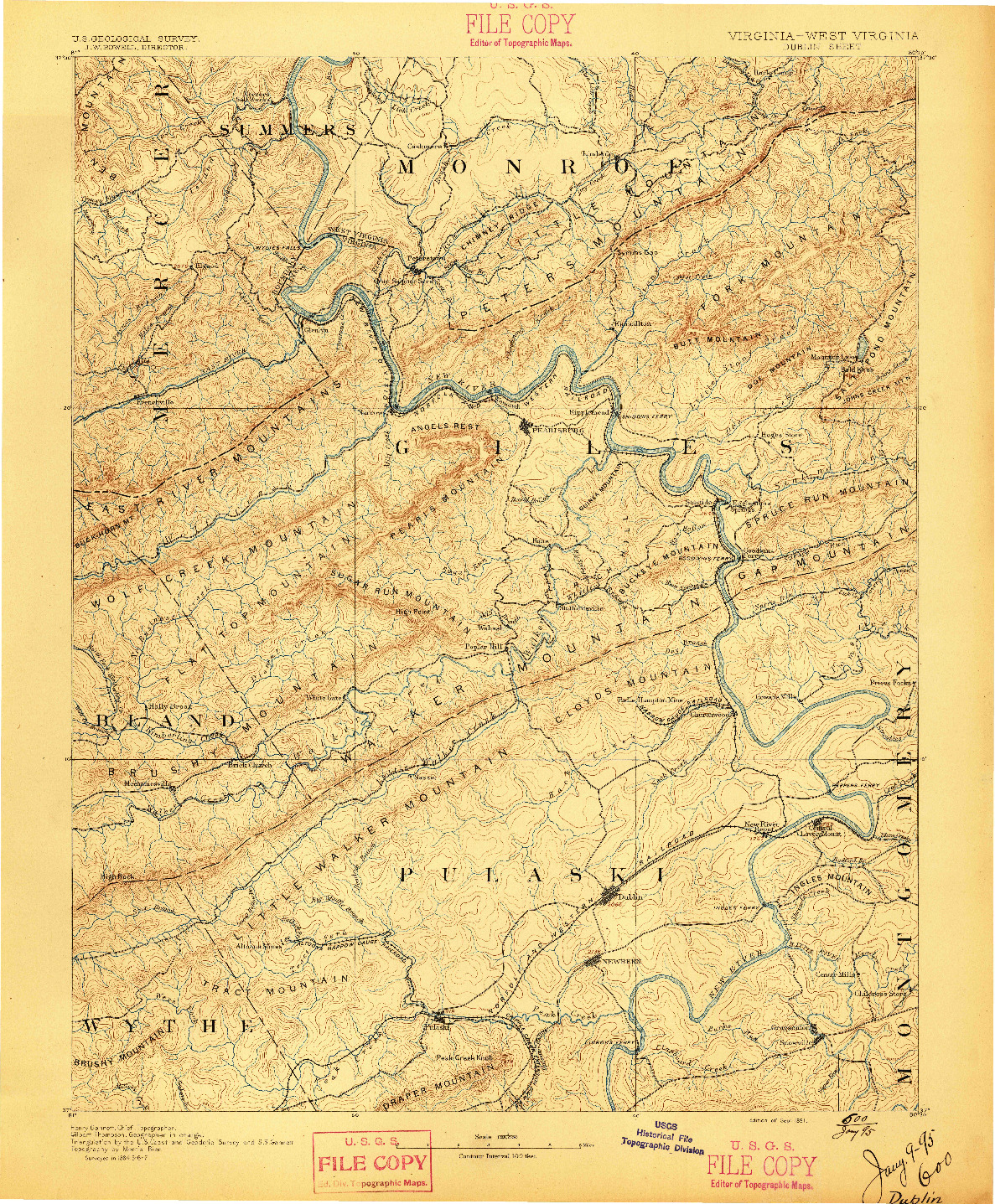 USGS 1:125000-SCALE QUADRANGLE FOR DUBLIN, VA 1891