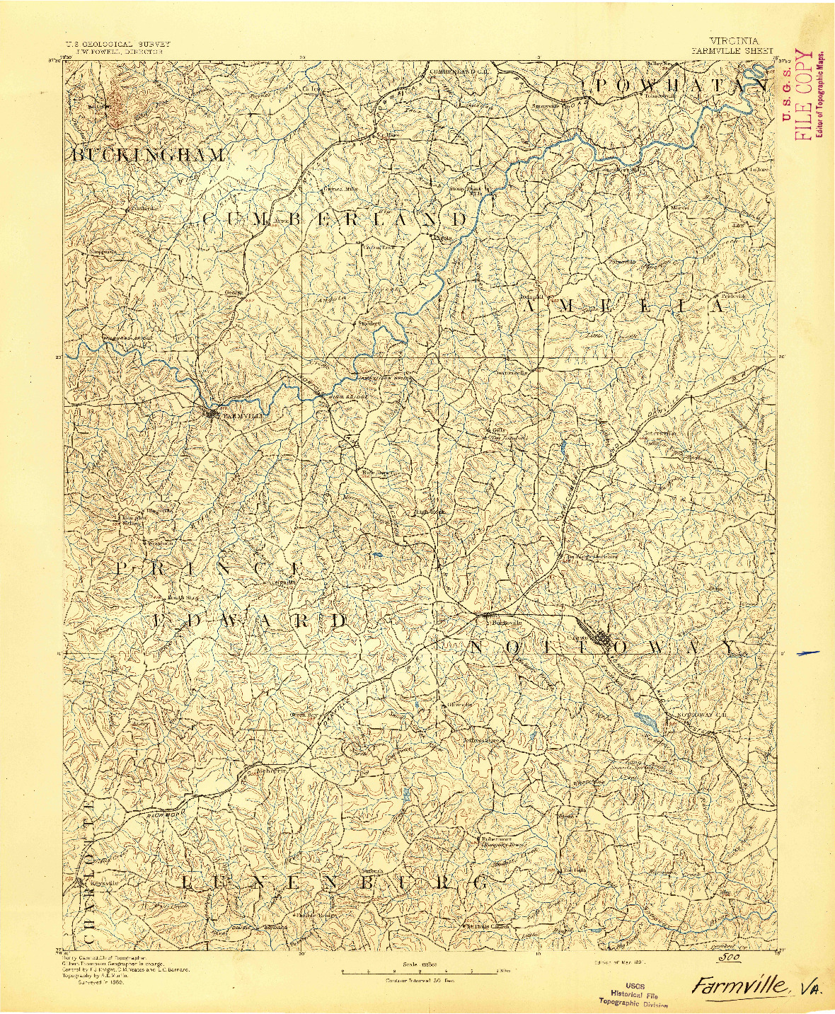 USGS 1:125000-SCALE QUADRANGLE FOR FARMVILLE, VA 1891