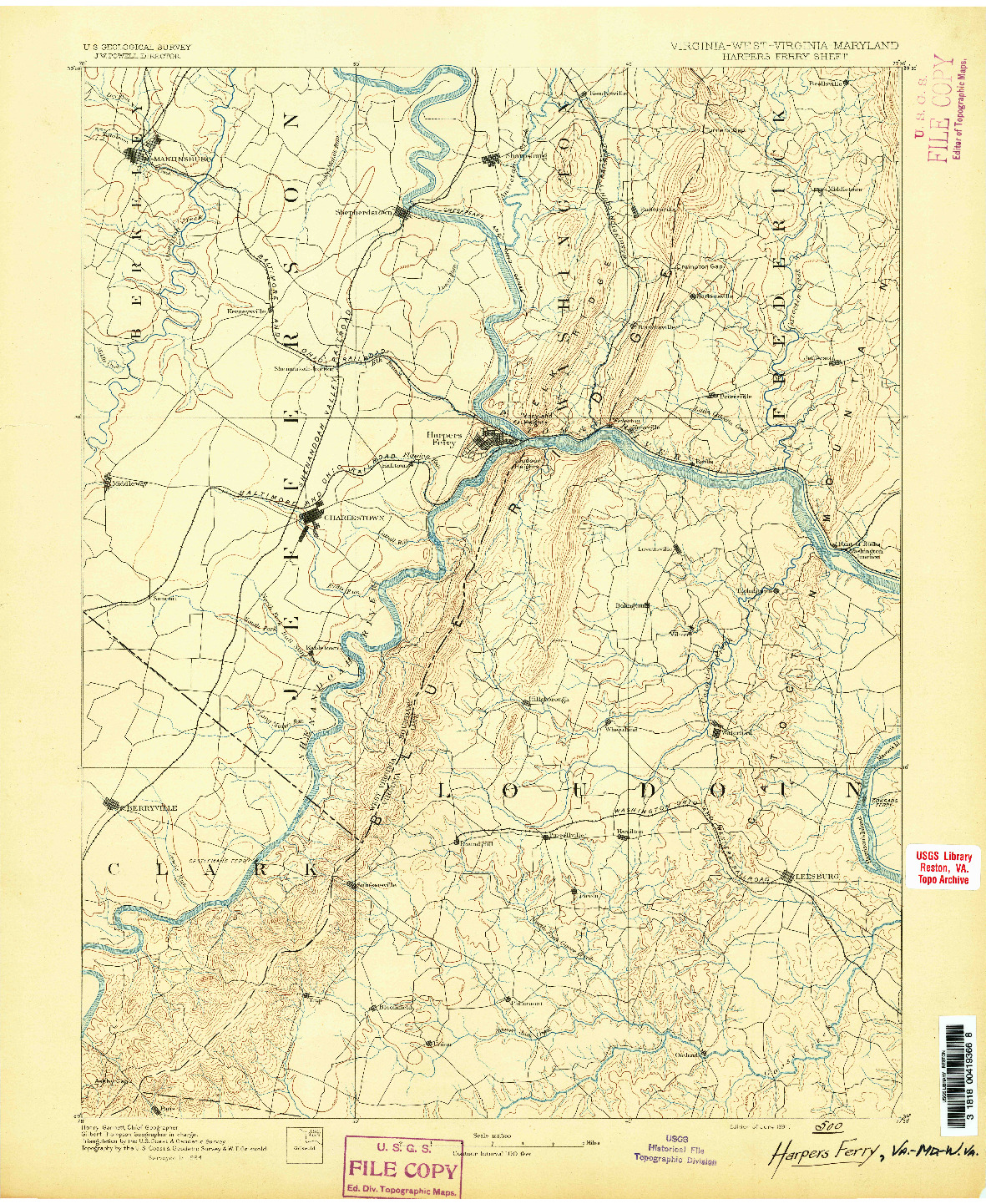 USGS 1:125000-SCALE QUADRANGLE FOR HARPERS FERRY, VA 1891