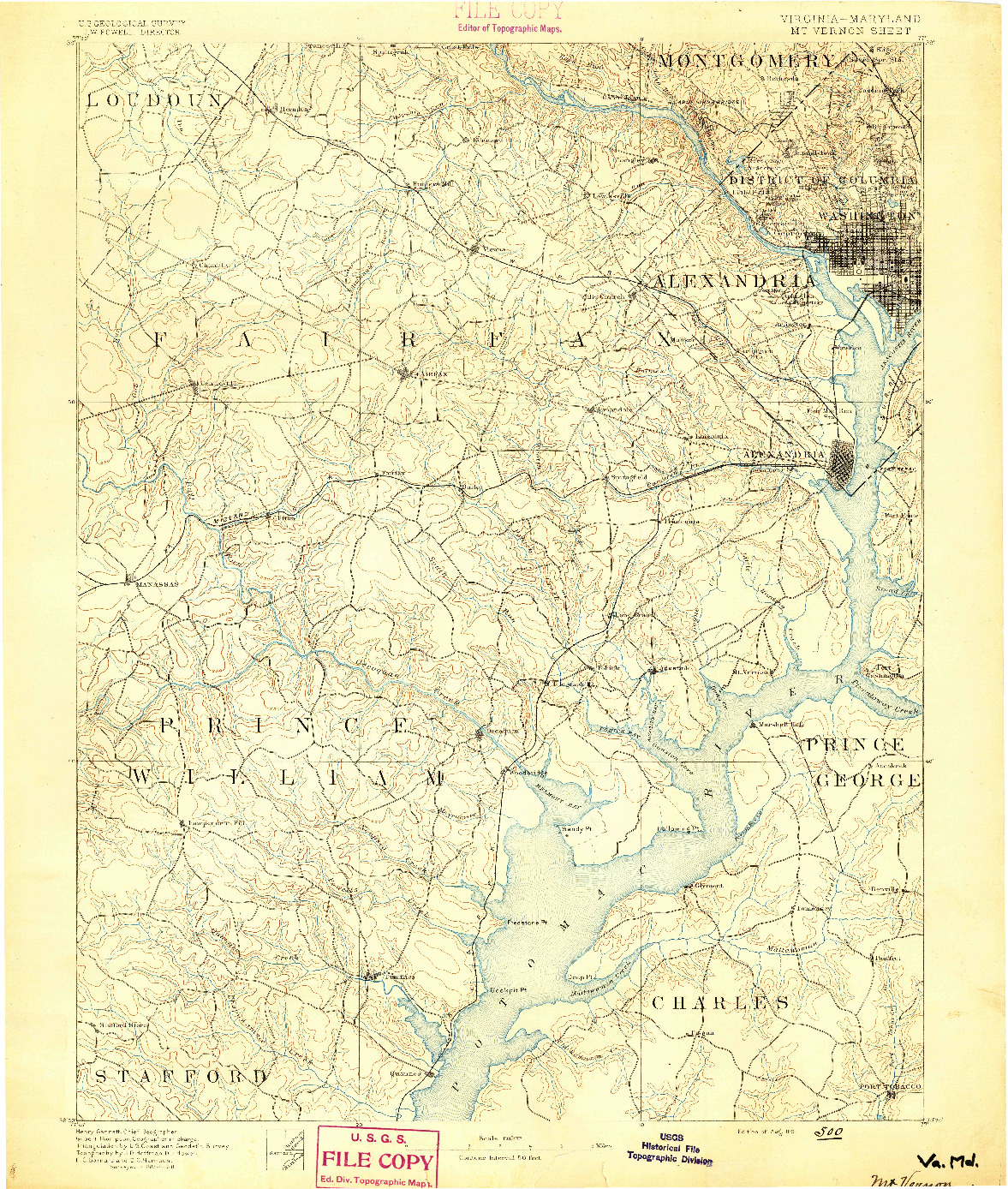 USGS 1:125000-SCALE QUADRANGLE FOR MT. VERNON, VA 1891