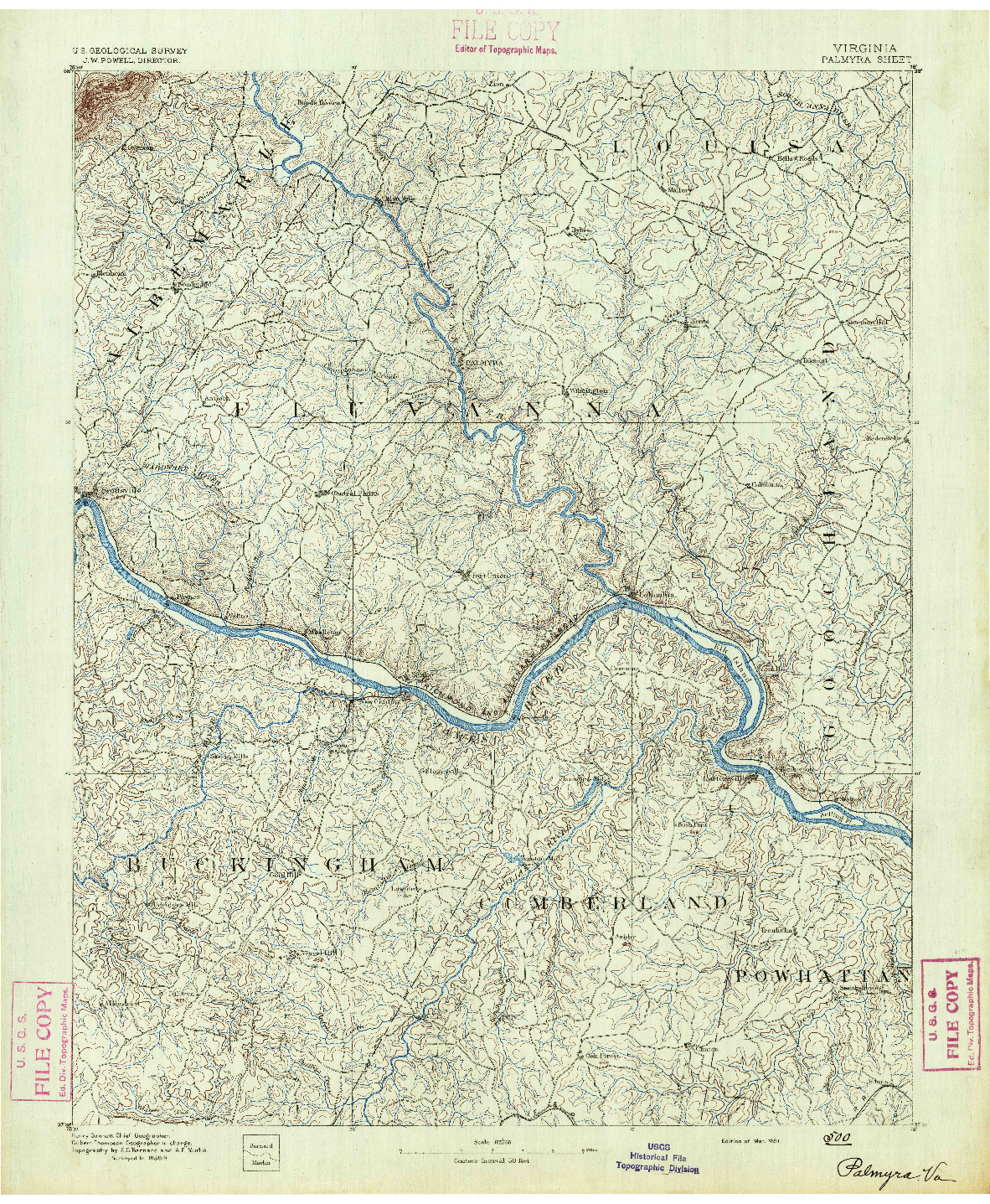 USGS 1:125000-SCALE QUADRANGLE FOR PALMYRA, VA 1891