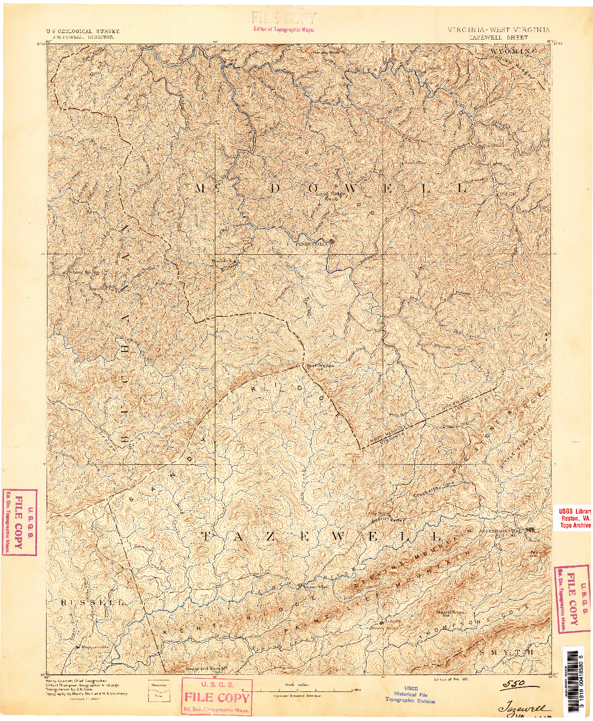 USGS 1:125000-SCALE QUADRANGLE FOR TAZEWELL, VA 1891