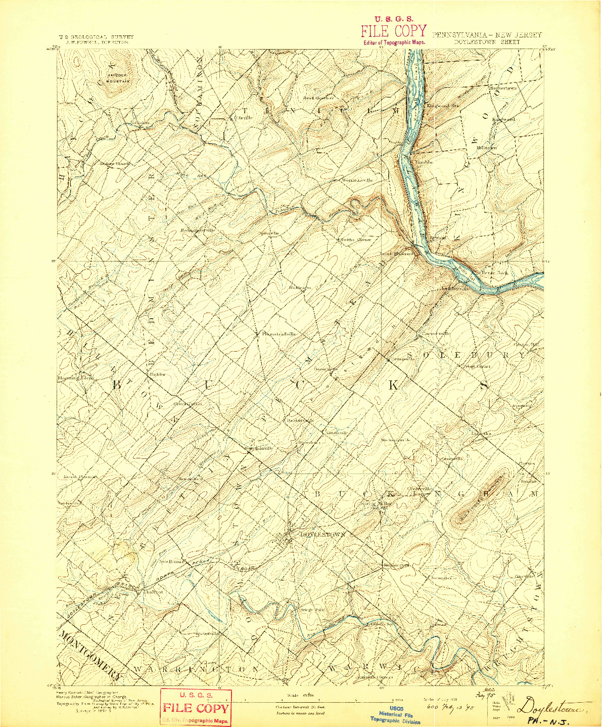 USGS 1:62500-SCALE QUADRANGLE FOR DOYLESTOWN, PA 1891