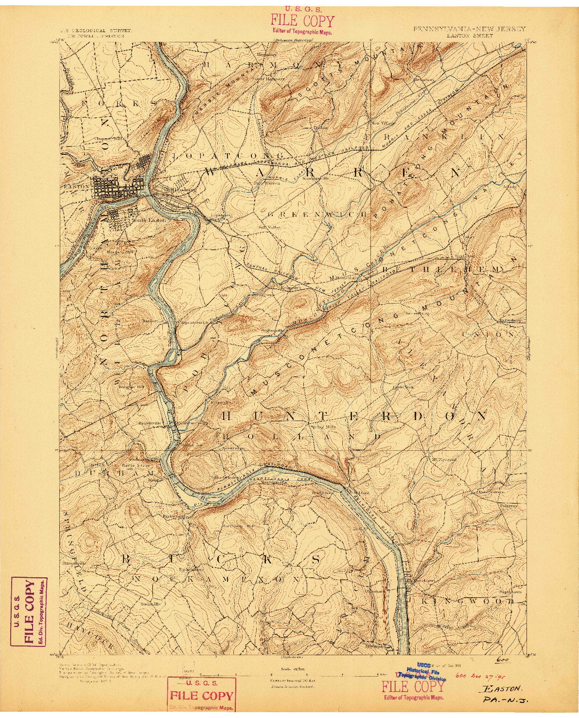 USGS 1:62500-SCALE QUADRANGLE FOR EASTON, PA 1891