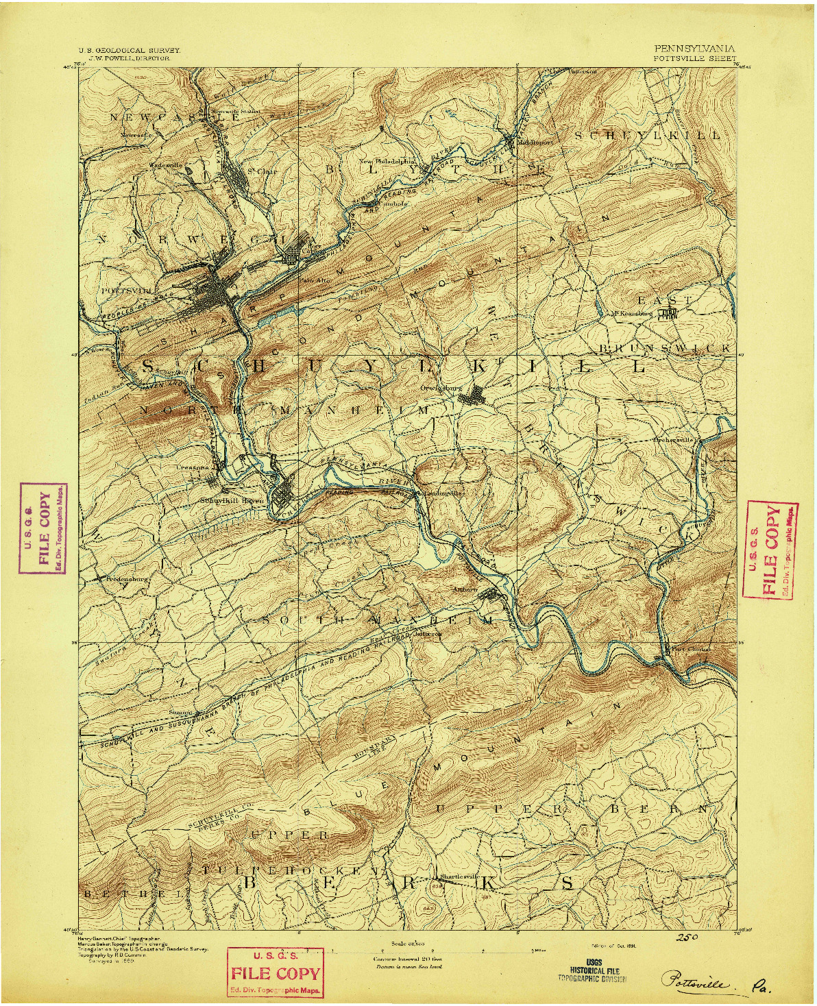 USGS 1:62500-SCALE QUADRANGLE FOR POTTSVILLE, PA 1891