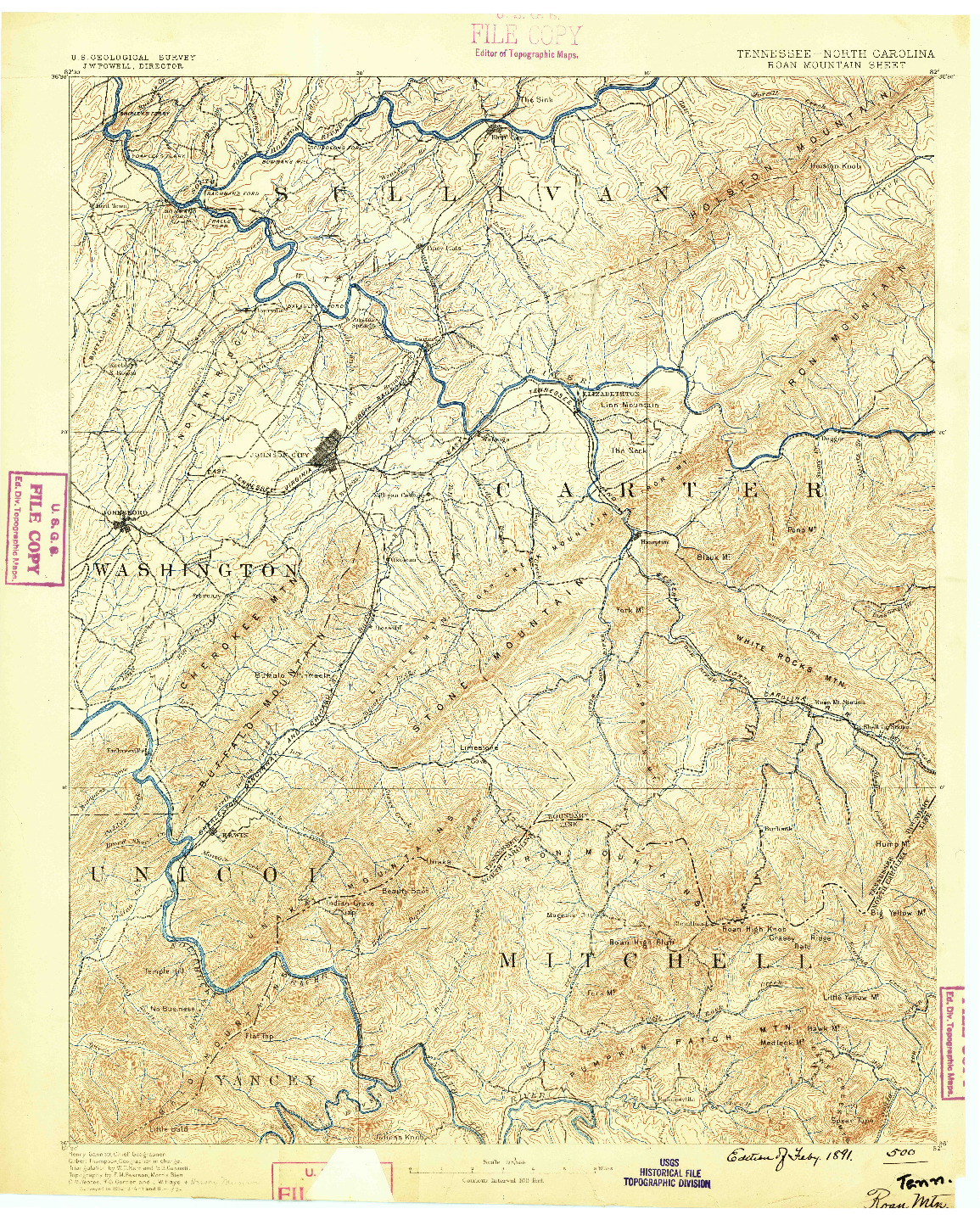 USGS 1:125000-SCALE QUADRANGLE FOR ROAN MOUNTAIN, TN 1891