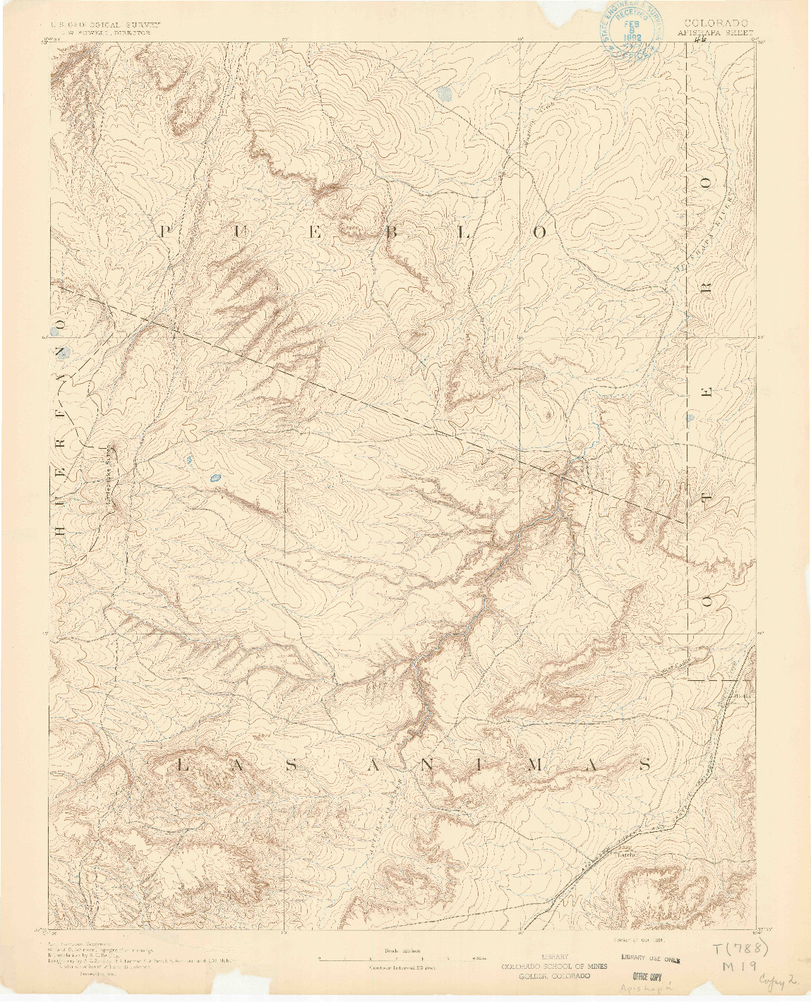 USGS 1:125000-SCALE QUADRANGLE FOR APISHAPA, CO 1891