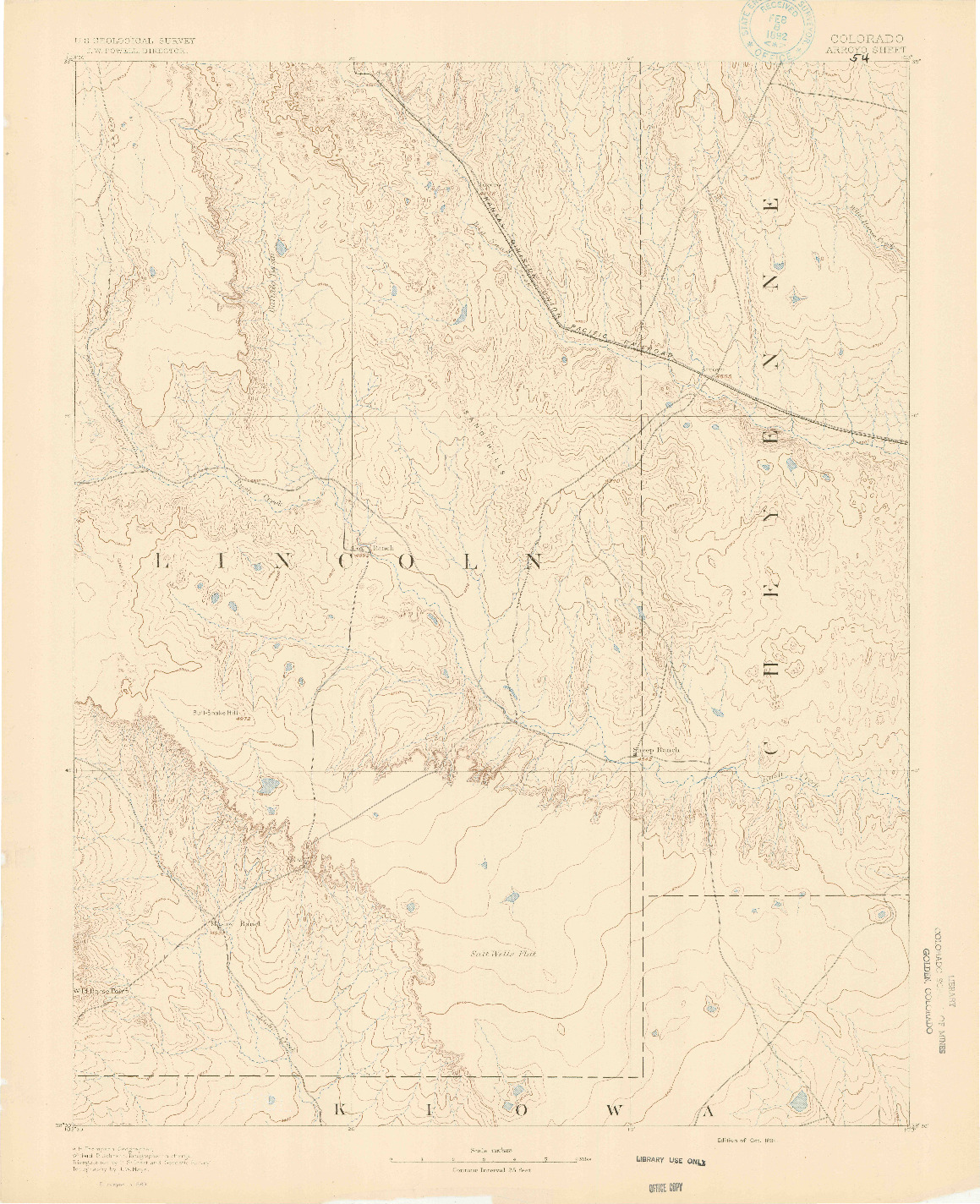 USGS 1:125000-SCALE QUADRANGLE FOR ARROYO, CO 1891