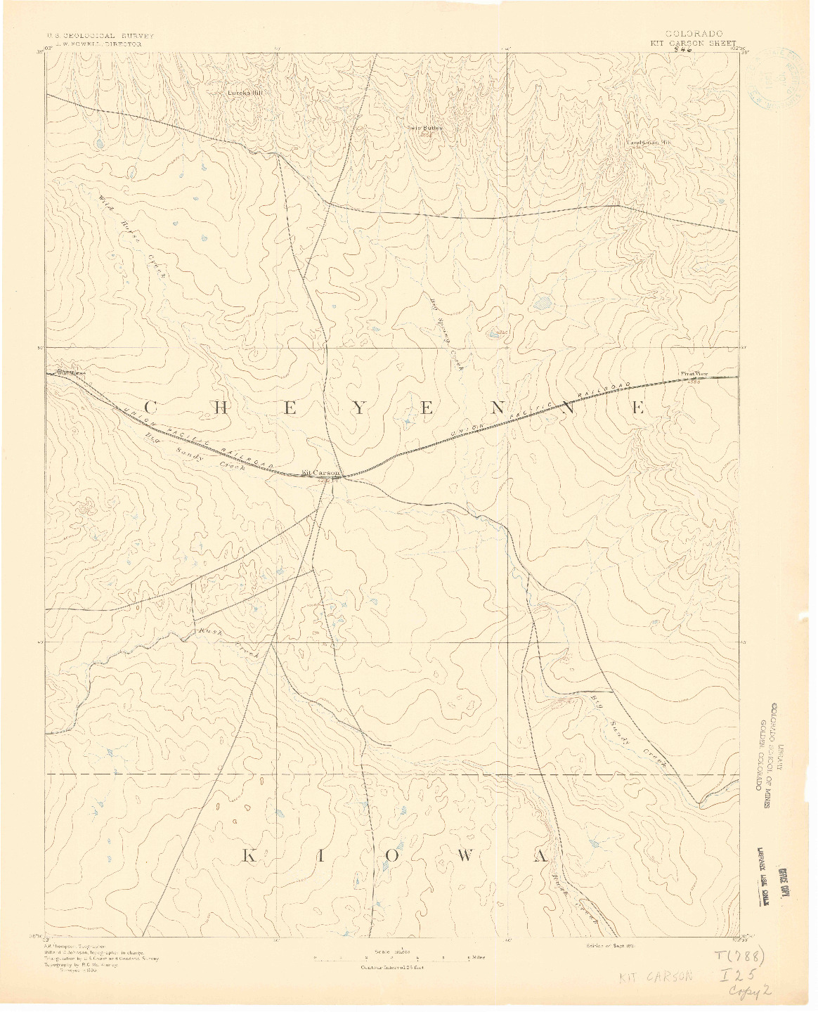 USGS 1:125000-SCALE QUADRANGLE FOR KIT CARSON, CO 1891