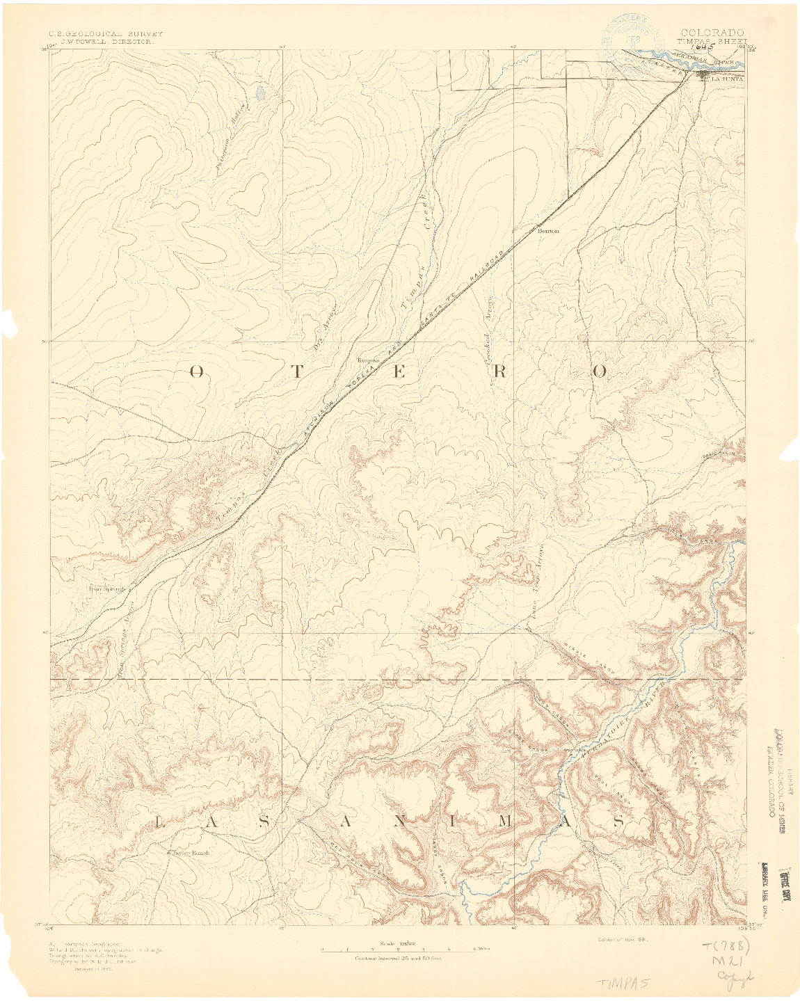 USGS 1:125000-SCALE QUADRANGLE FOR TIMPAS, CO 1891