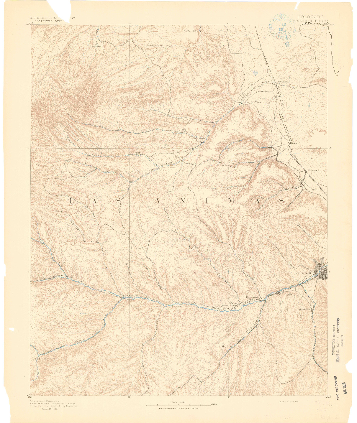 USGS 1:125000-SCALE QUADRANGLE FOR TRINIDAD, CO 1891