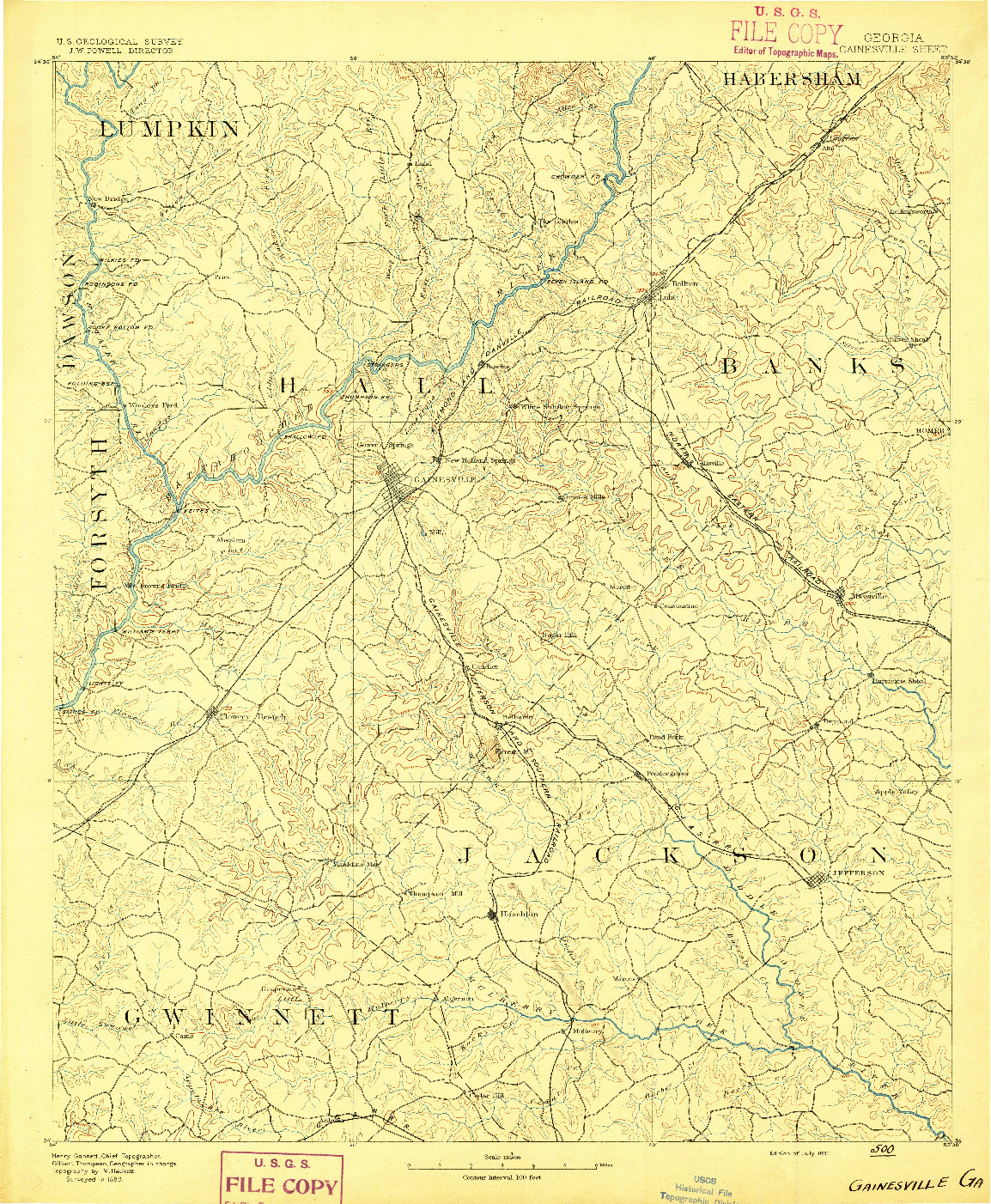 USGS 1:125000-SCALE QUADRANGLE FOR GAINESVILLE, GA 1891