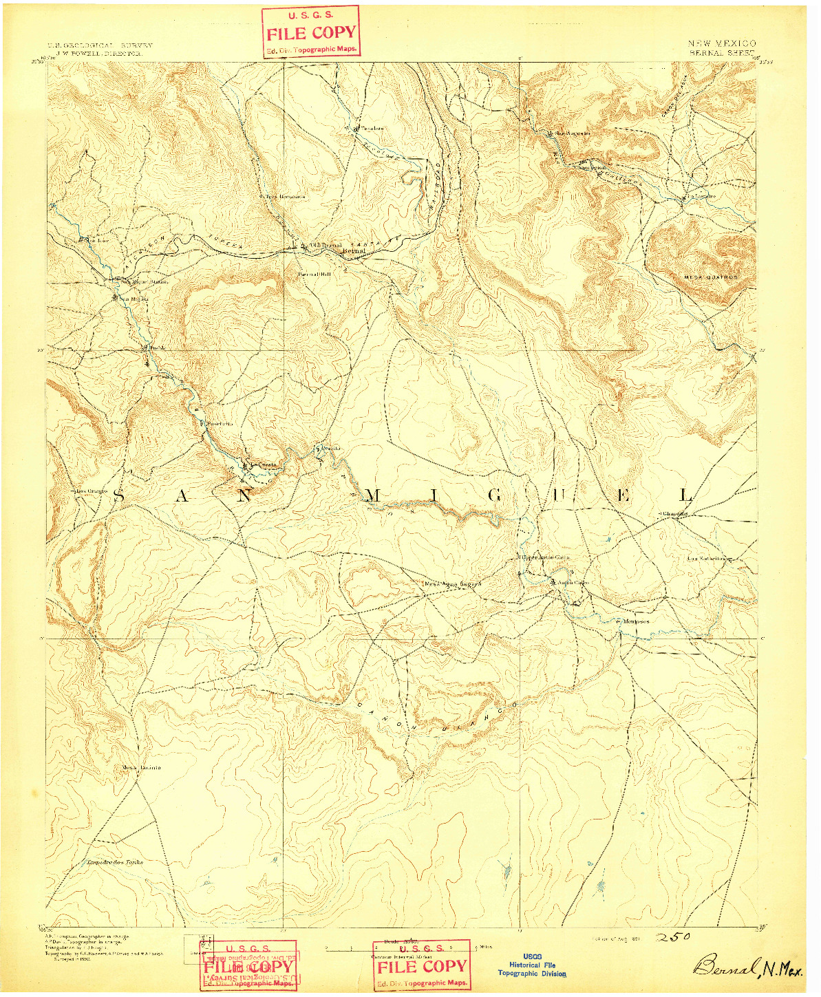 USGS 1:125000-SCALE QUADRANGLE FOR BERNAL, NM 1891