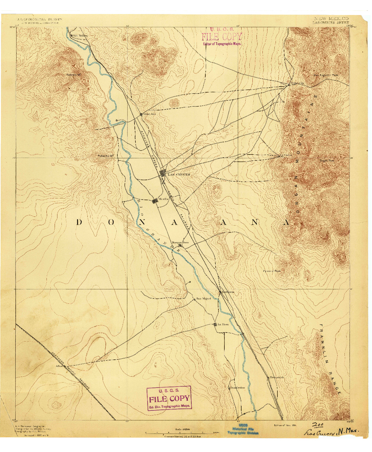 USGS 1:125000-SCALE QUADRANGLE FOR LAS CRUCES, NM 1891