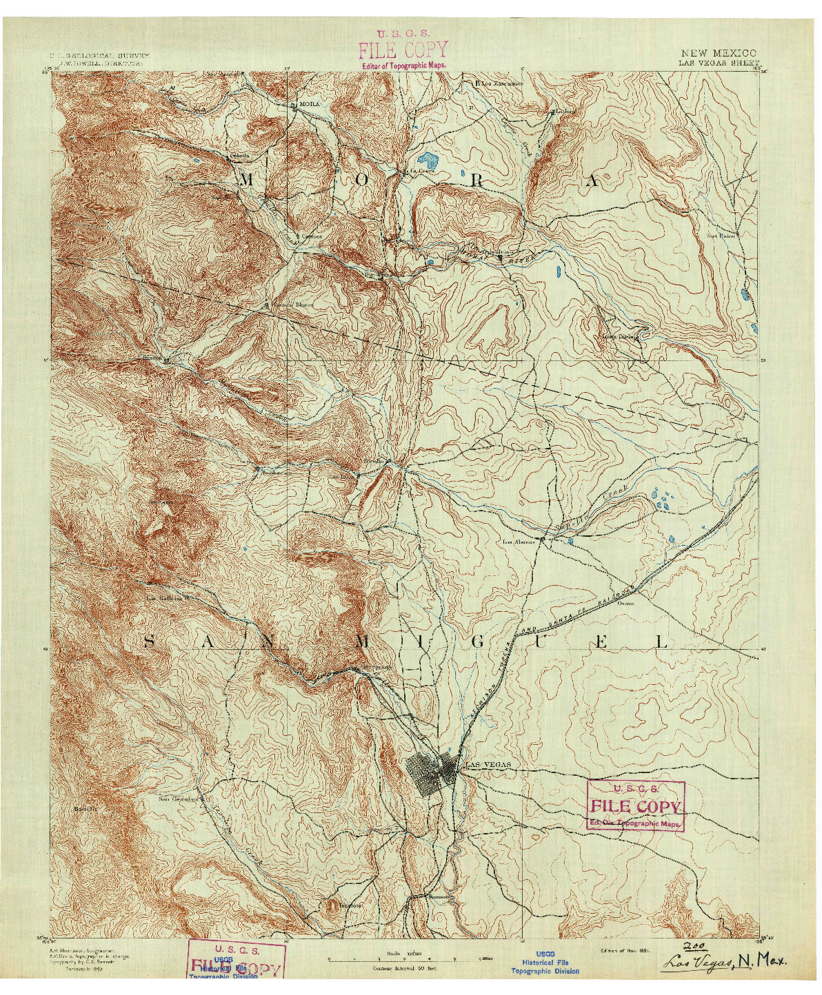 USGS 1:125000-SCALE QUADRANGLE FOR LAS VEGAS, NM 1891