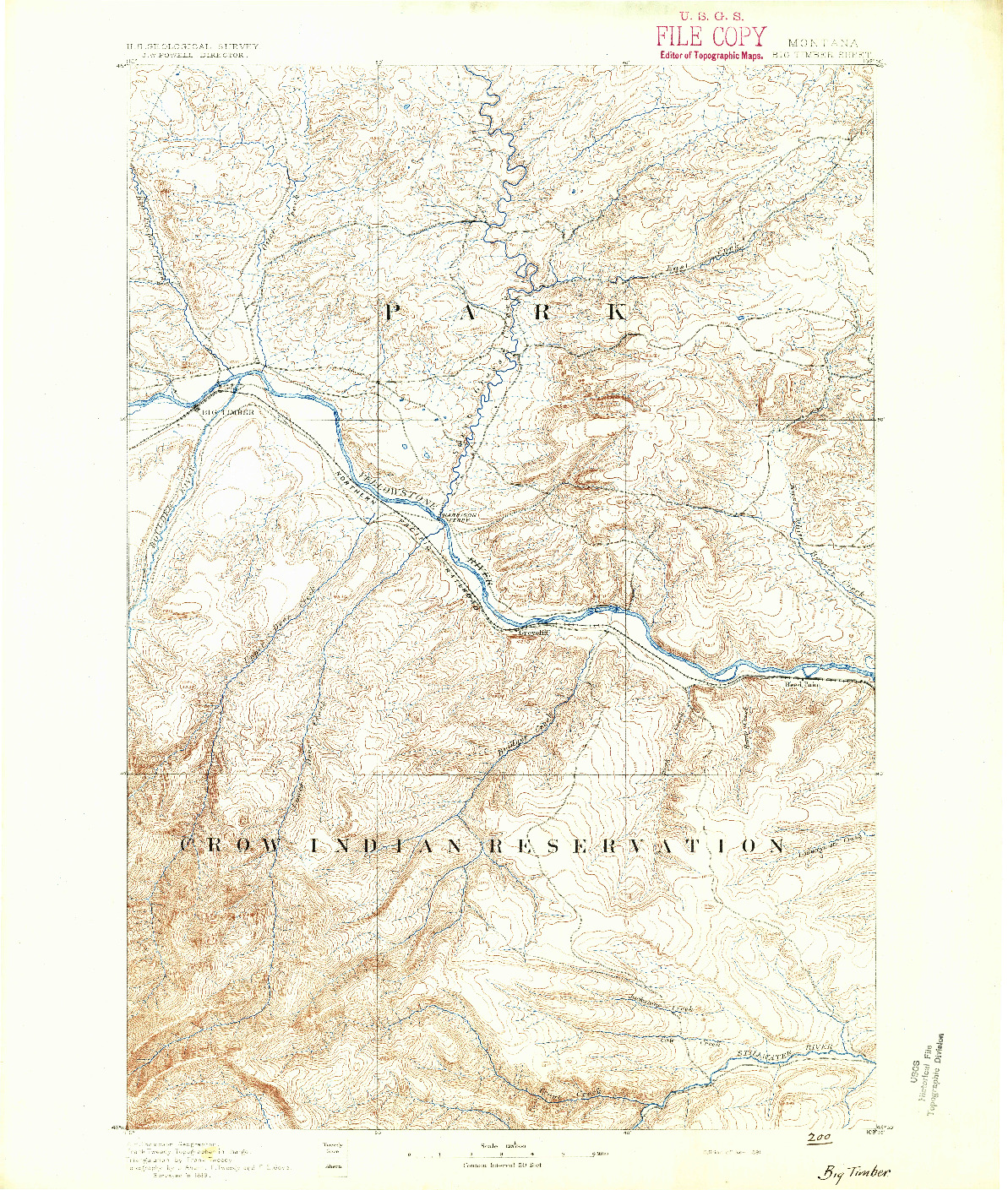 USGS 1:125000-SCALE QUADRANGLE FOR BIG TIMBER, MT 1891