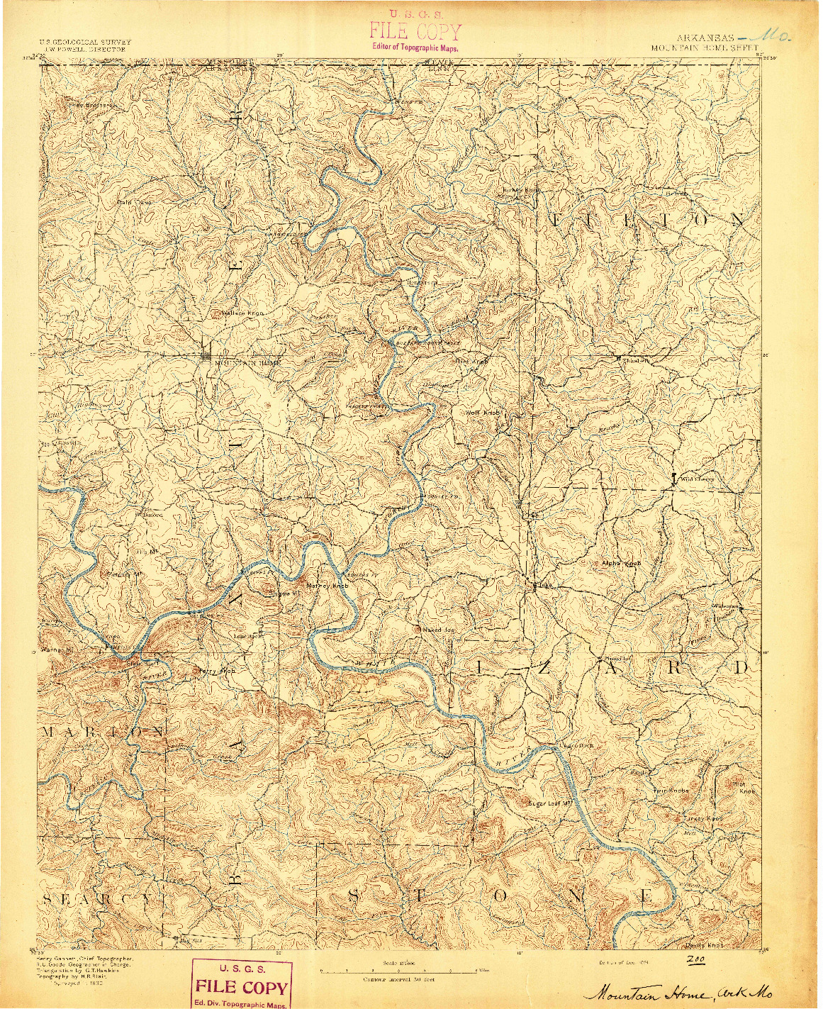 USGS 1:125000-SCALE QUADRANGLE FOR MOUNTAIN HOME, AR 1891
