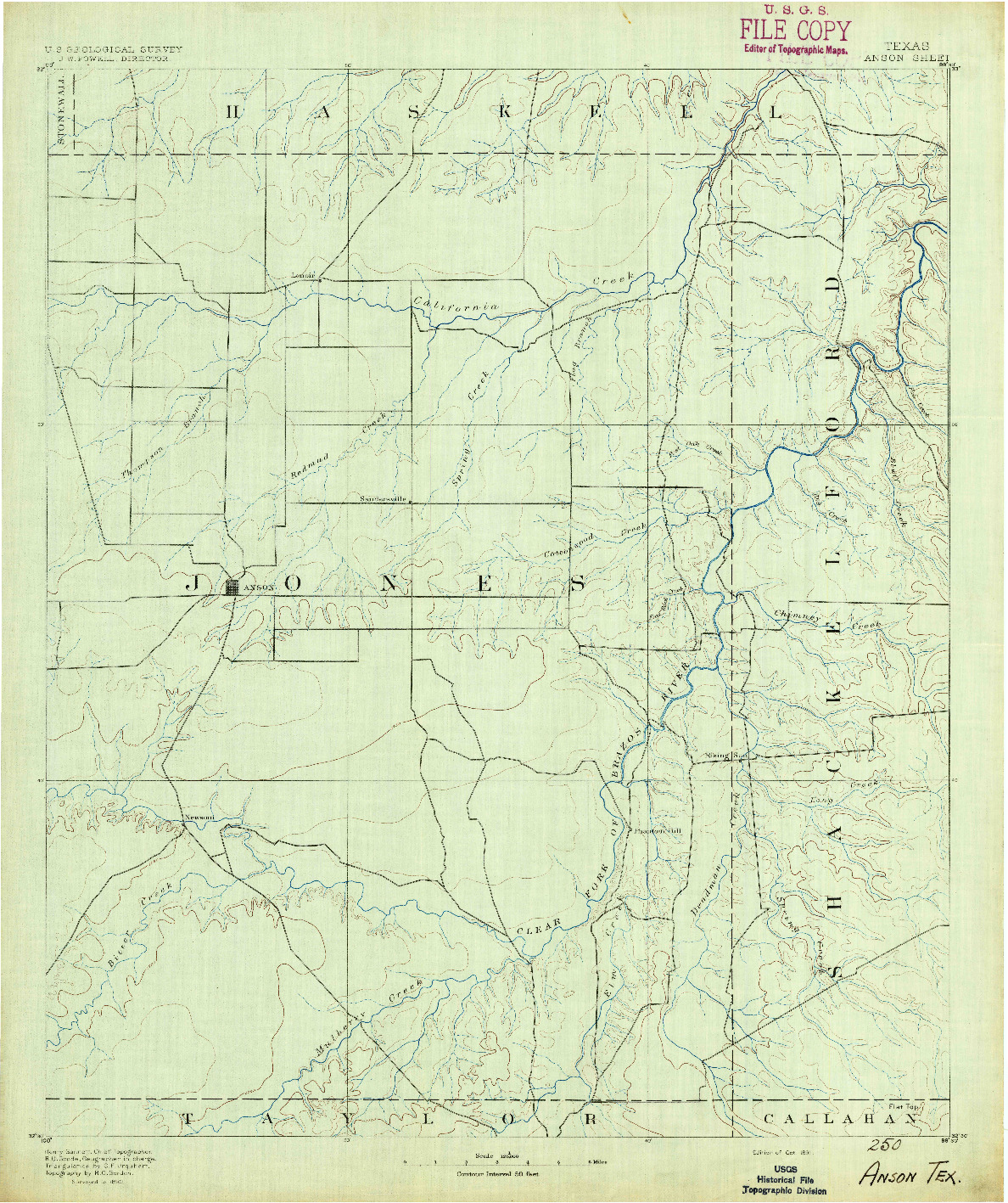 USGS 1:125000-SCALE QUADRANGLE FOR ANSON, TX 1891