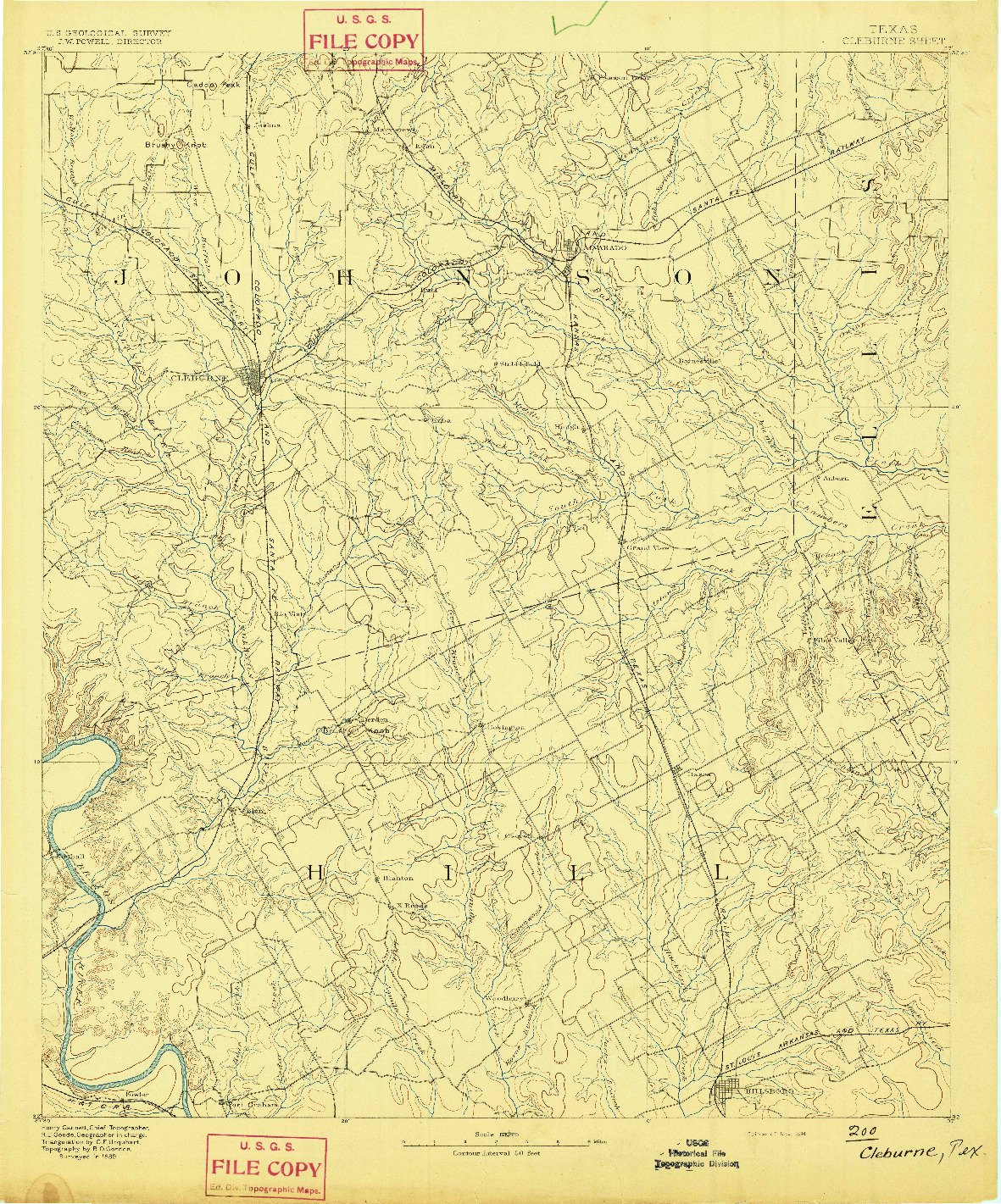USGS 1:125000-SCALE QUADRANGLE FOR CLEBURNE, TX 1891