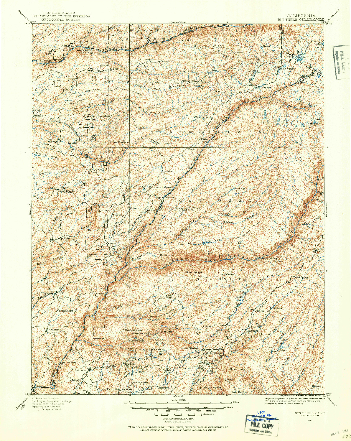 USGS 1:125000-SCALE QUADRANGLE FOR BIG TREES, CA 1891
