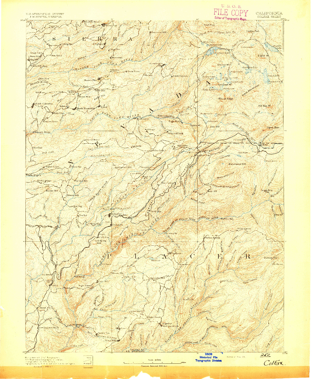 USGS 1:125000-SCALE QUADRANGLE FOR COLFAX, CA 1891
