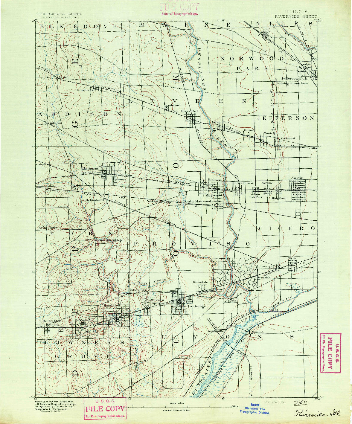 USGS 1:62500-SCALE QUADRANGLE FOR RIVERSIDE, IL 1891