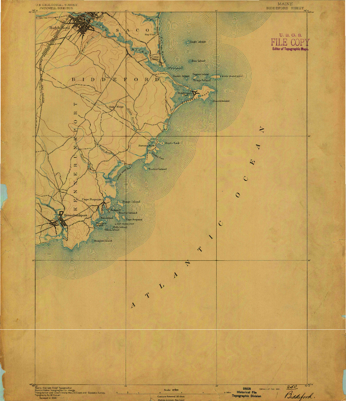USGS 1:62500-SCALE QUADRANGLE FOR BIDDEFORD, ME 1891