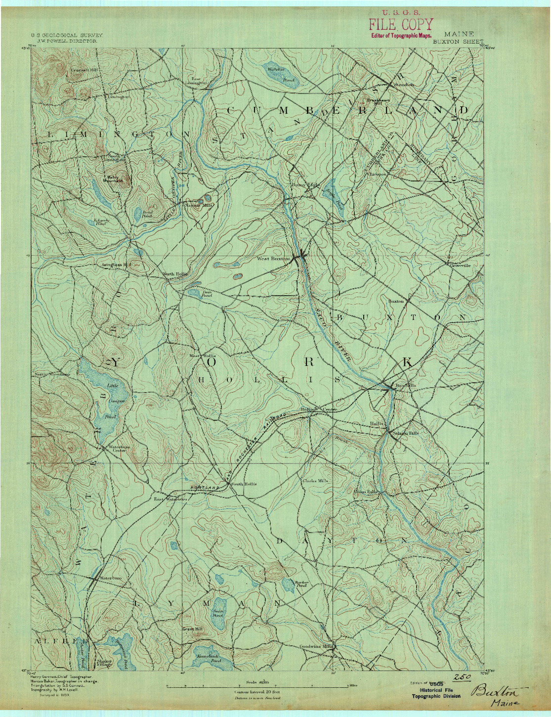 USGS 1:62500-SCALE QUADRANGLE FOR BUXTON, ME 1891