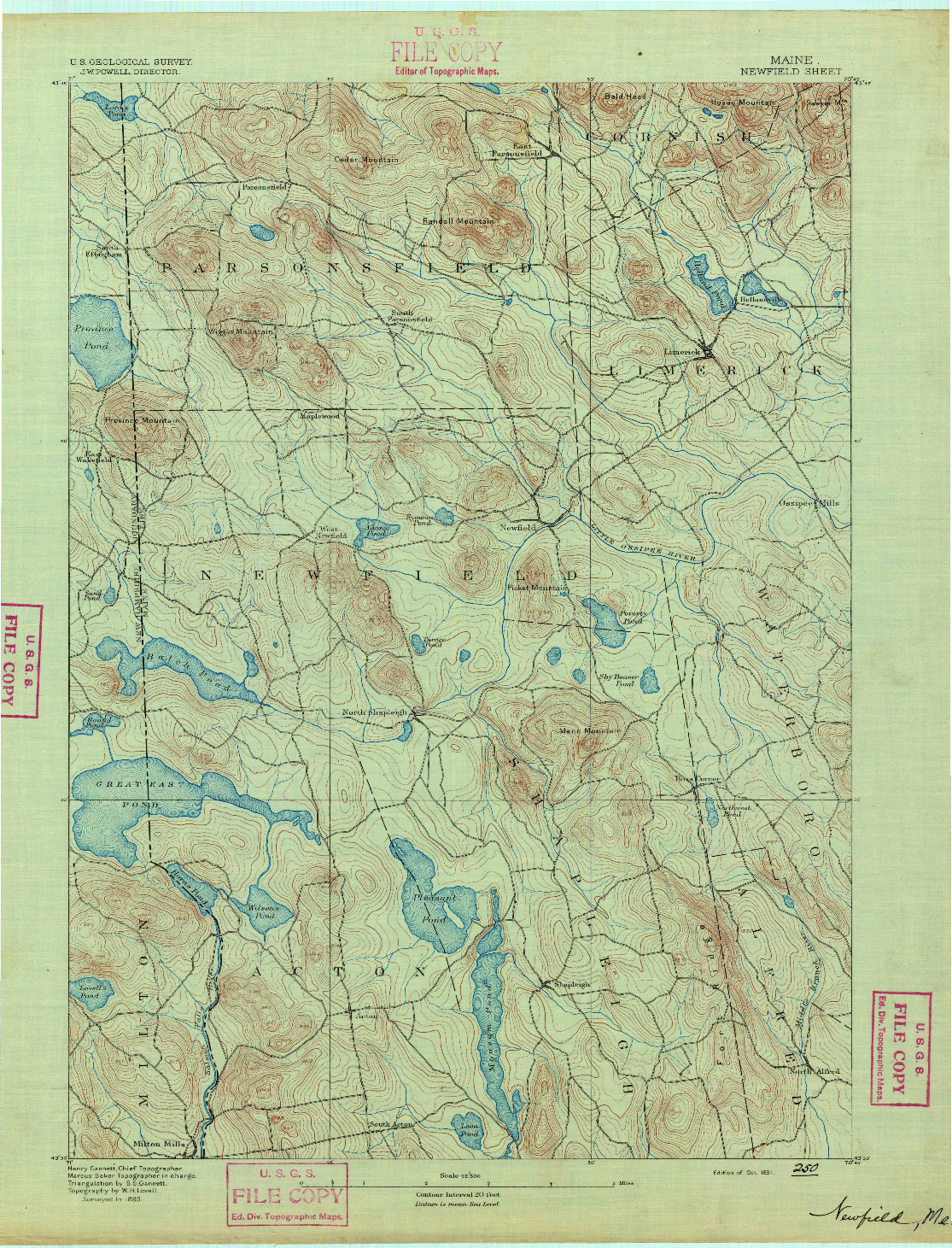 USGS 1:62500-SCALE QUADRANGLE FOR NEWFIELD, ME 1891