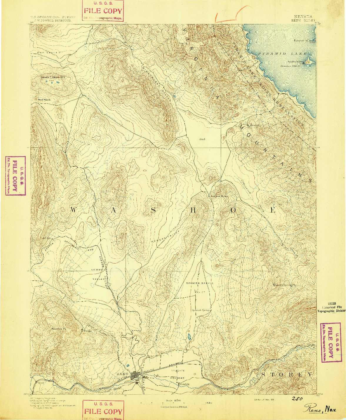 USGS 1:125000-SCALE QUADRANGLE FOR RENO, NV 1891