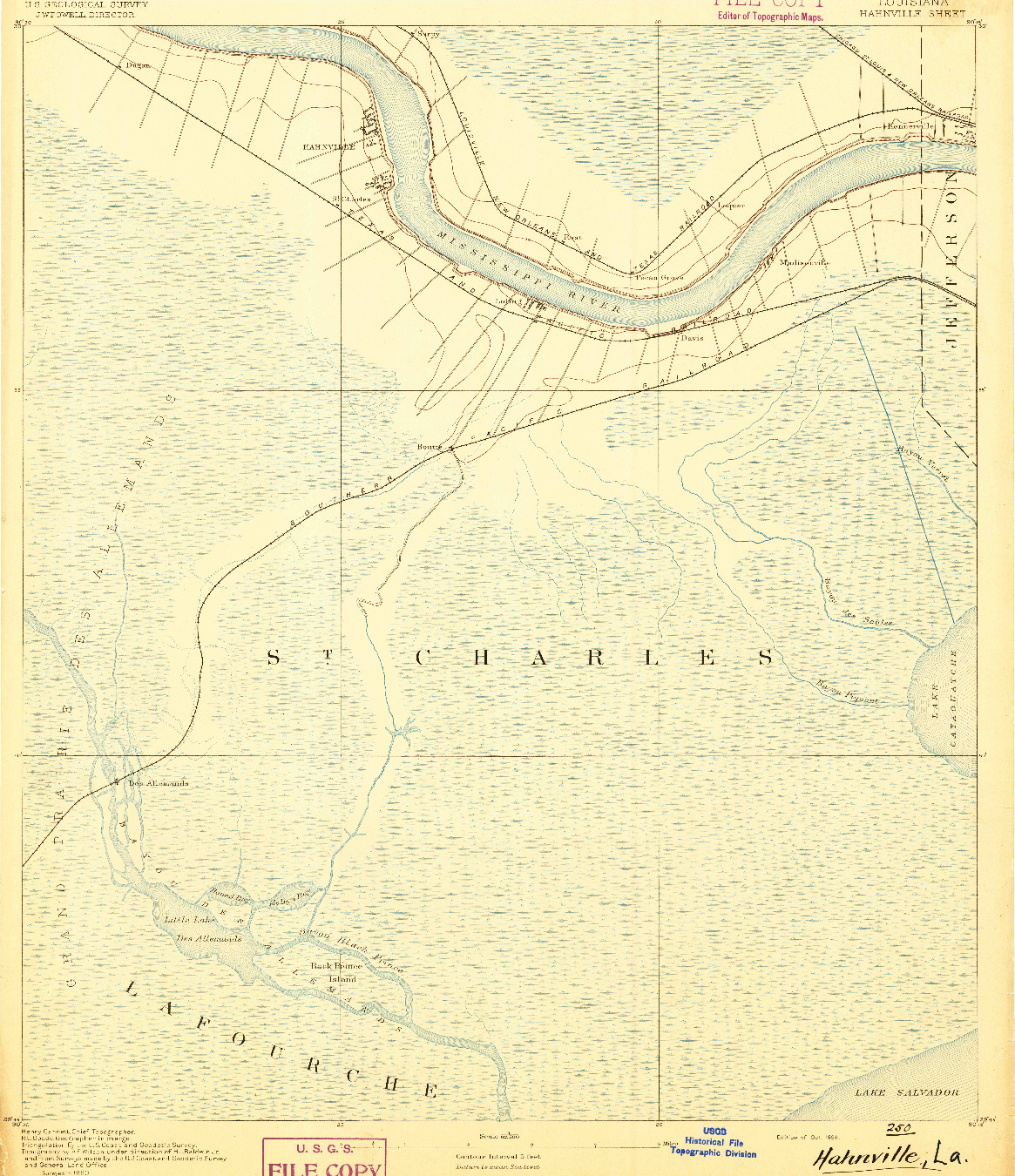 USGS 1:62500-SCALE QUADRANGLE FOR HAHNVILLE, LA 1891