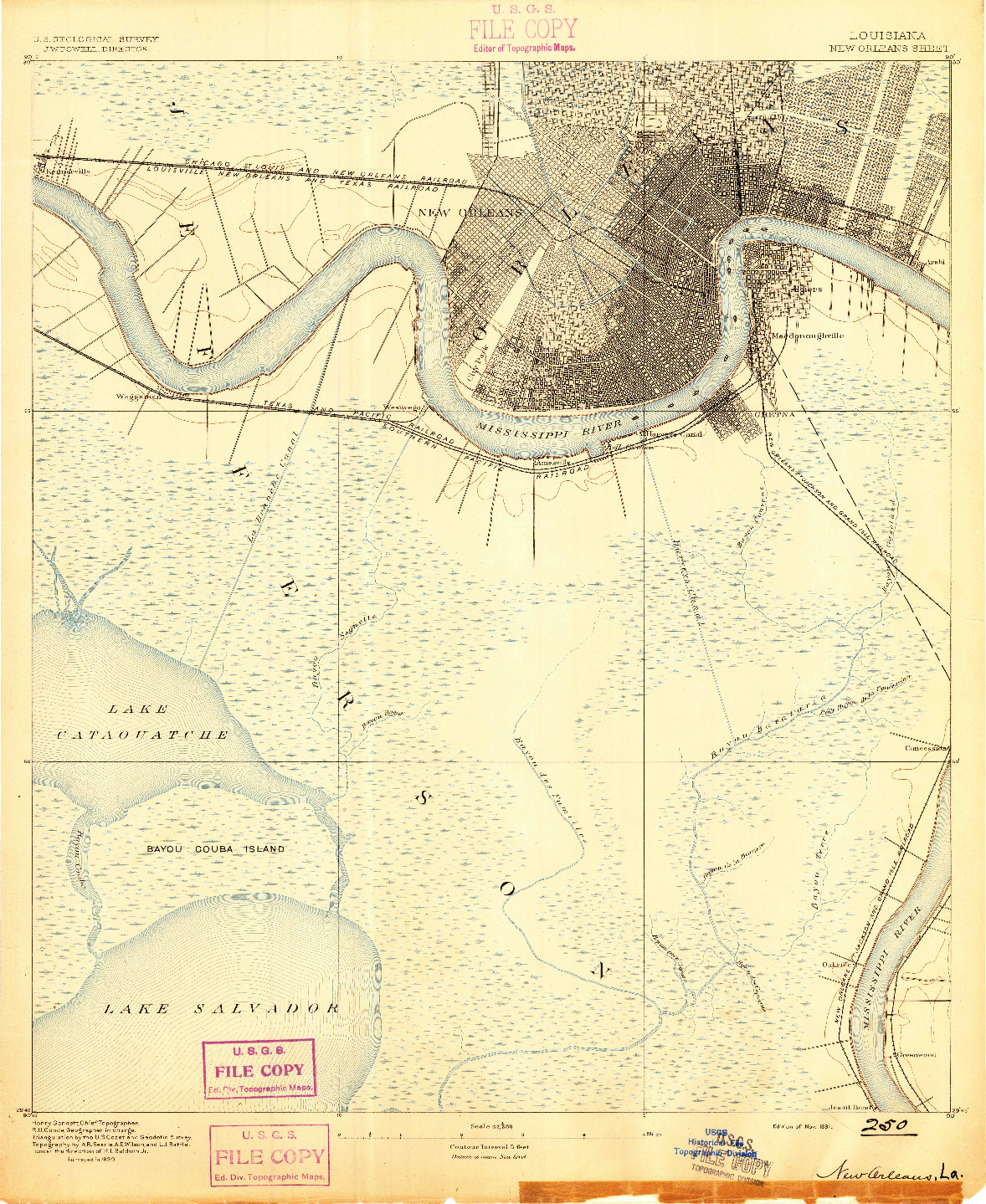 USGS 1:62500-SCALE QUADRANGLE FOR NEW ORLEANS, LA 1891