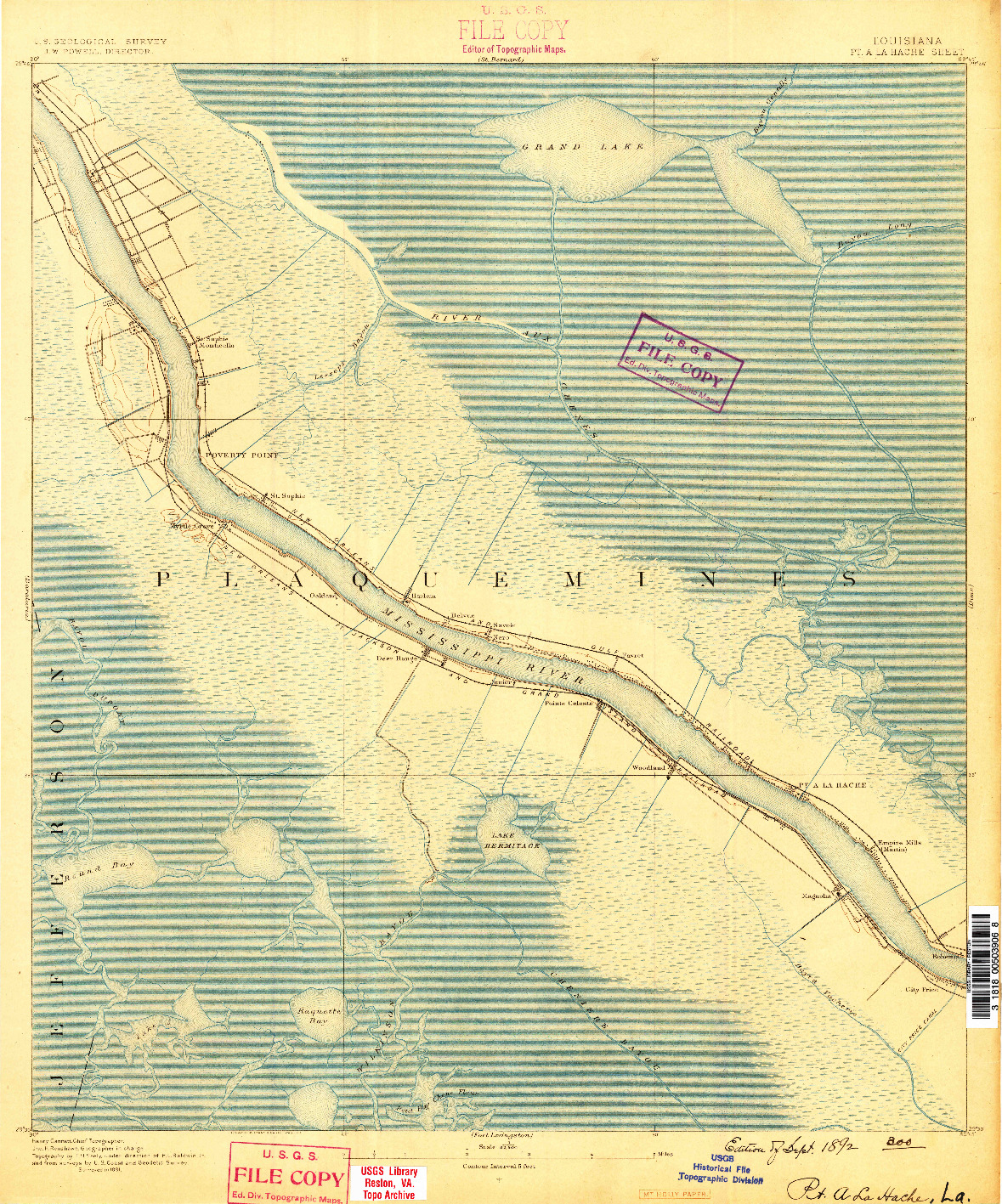 USGS 1:62500-SCALE QUADRANGLE FOR POINTE A LA HACHE, LA 1891