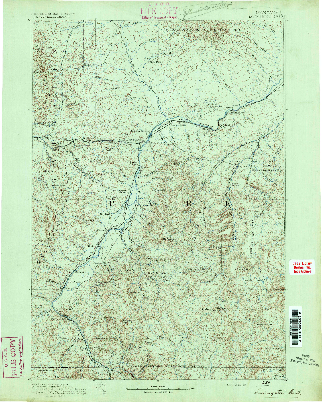 USGS 1:250000-SCALE QUADRANGLE FOR LIVINGSTON, MT 1891