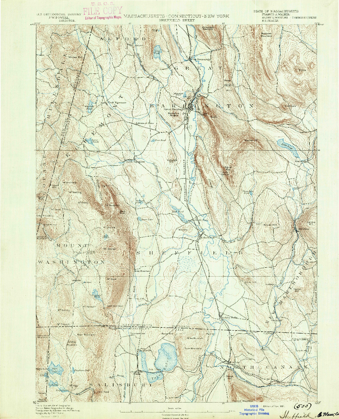 USGS 1:62500-SCALE QUADRANGLE FOR SHEFFIELD, MA 1891
