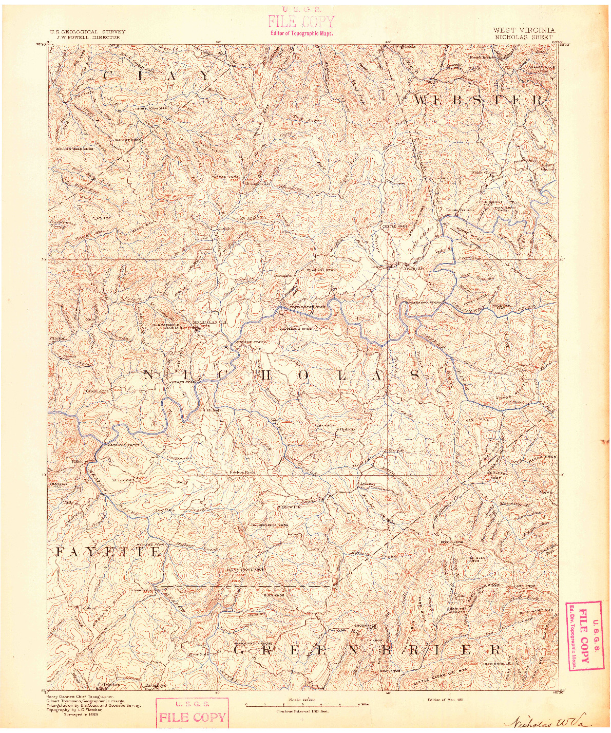 USGS 1:125000-SCALE QUADRANGLE FOR NICHOLAS, WV 1891