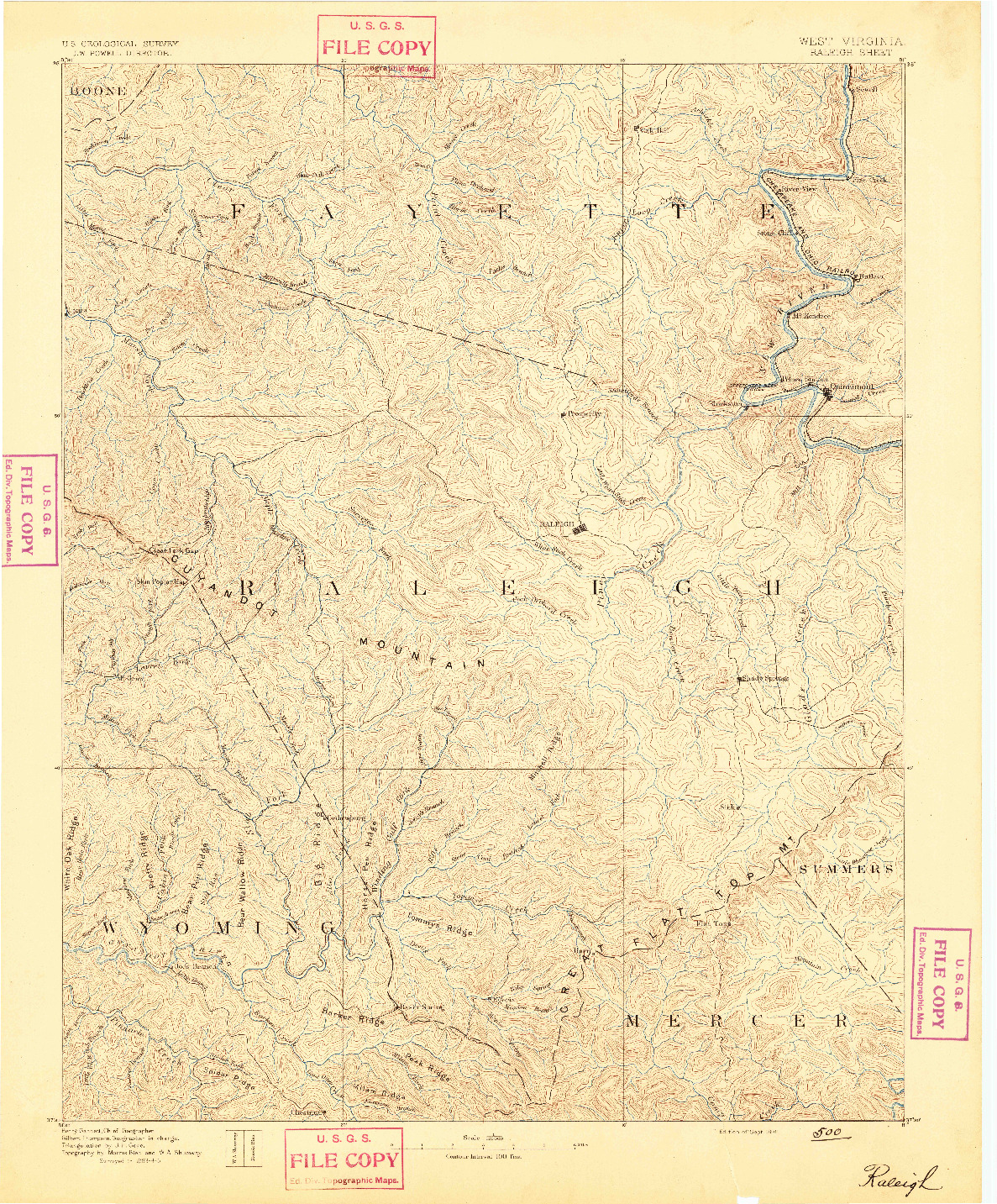 USGS 1:125000-SCALE QUADRANGLE FOR RALEIGH, WV 1891