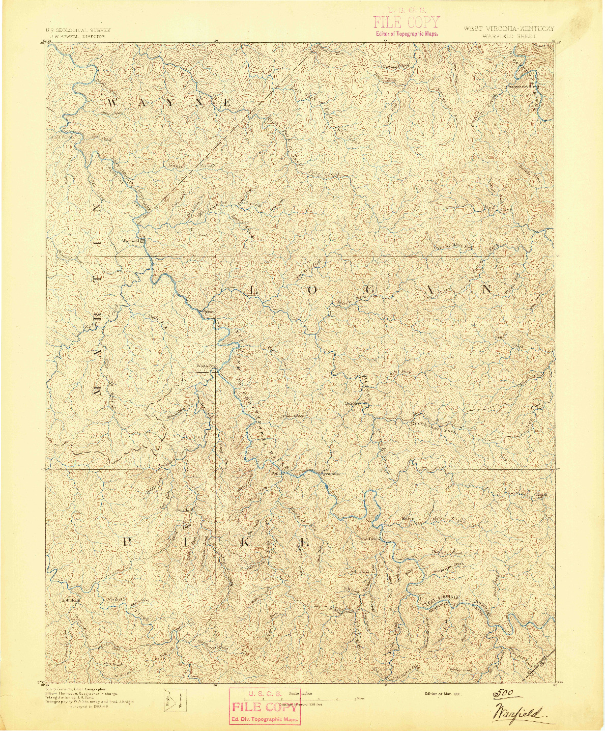 USGS 1:125000-SCALE QUADRANGLE FOR WARFIELD, WV 1891