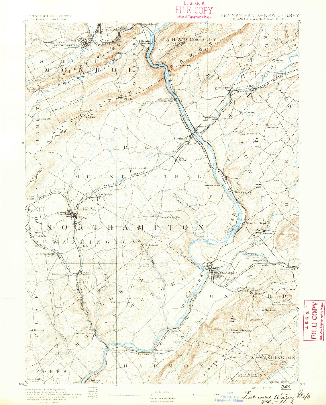 USGS 1:62500-SCALE QUADRANGLE FOR DELAWARE WATER GAP, PA 1891