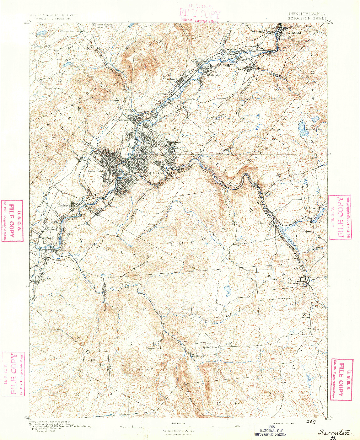 USGS 1:62500-SCALE QUADRANGLE FOR SCRANTON, PA 1891