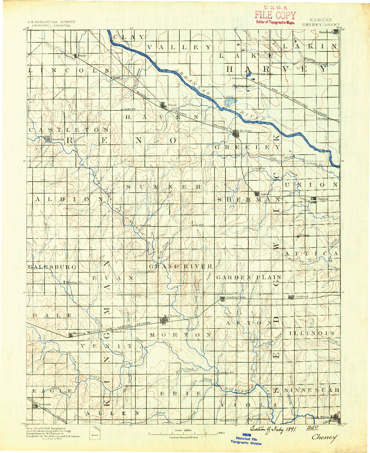 USGS 1:125000-SCALE QUADRANGLE FOR CHENEY, KS 1891