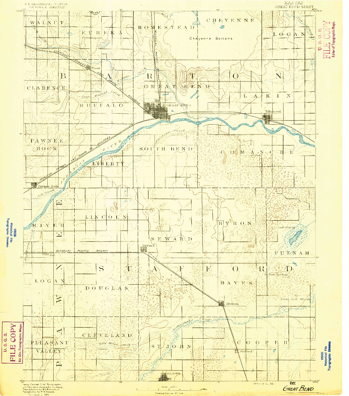 USGS 1:125000-SCALE QUADRANGLE FOR GREAT BEND, KS 1891