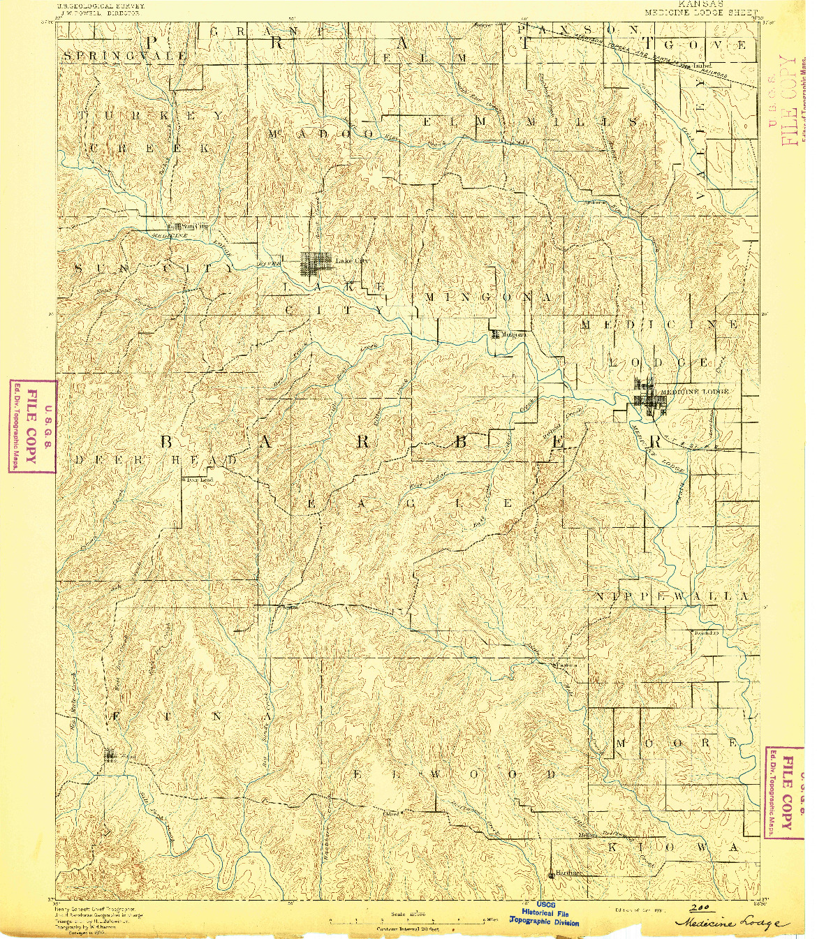 USGS 1:125000-SCALE QUADRANGLE FOR MEDICINE LODGE, KS 1891