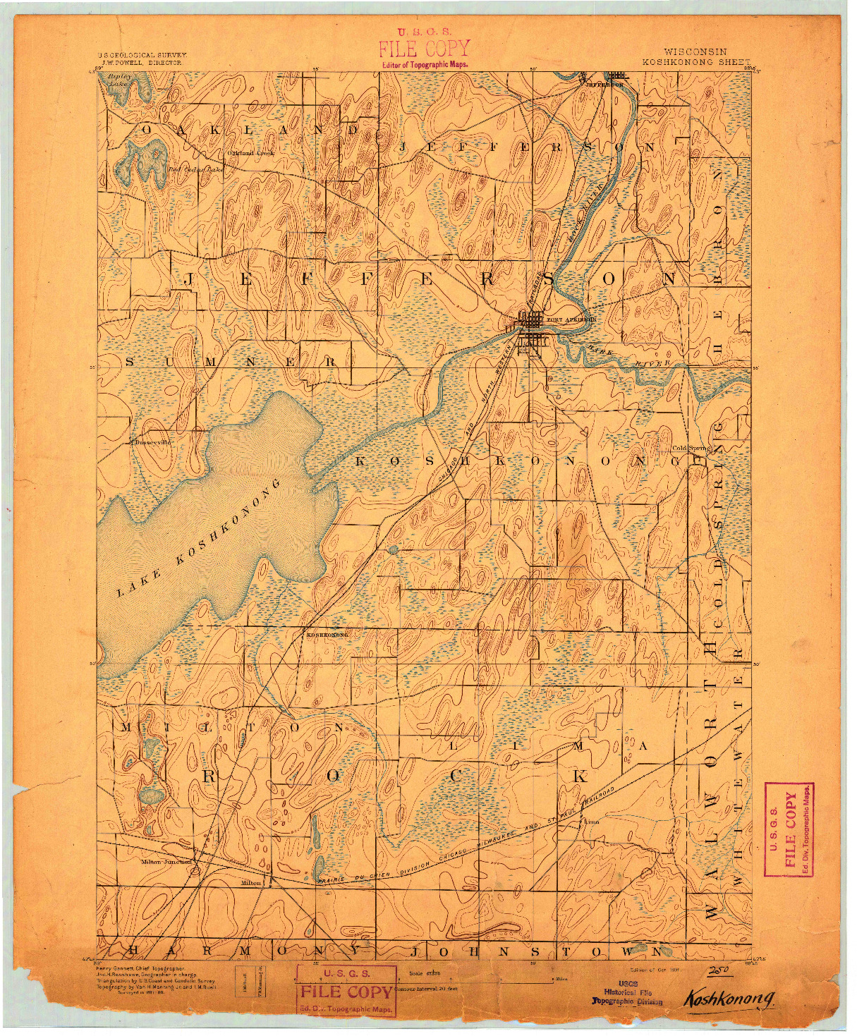 USGS 1:62500-SCALE QUADRANGLE FOR KOSHKONONG, WI 1891