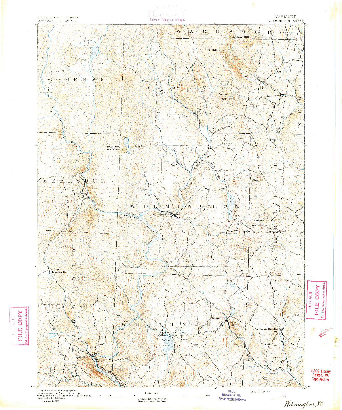 USGS 1:62500-SCALE QUADRANGLE FOR WILMINGTON, VT 1891