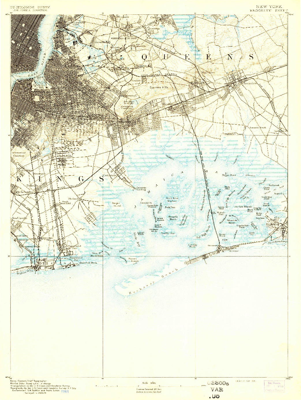USGS 1:62500-SCALE QUADRANGLE FOR BROOKLYN, NY 1891
